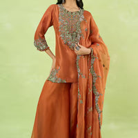 embroidered kurta sharara set