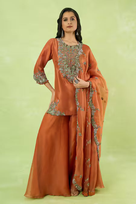 embroidered kurta sharara set