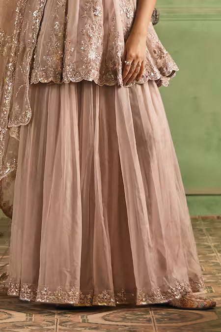 lashkaraa embroidered peplum kurta sharara set