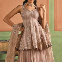 lashkaraa embroidered peplum kurta sharara set