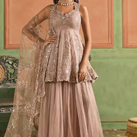 lashkaraa embroidered peplum kurta sharara set