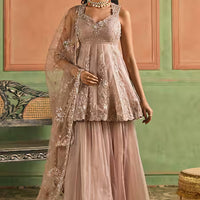 lashkaraa embroidered peplum kurta sharara set