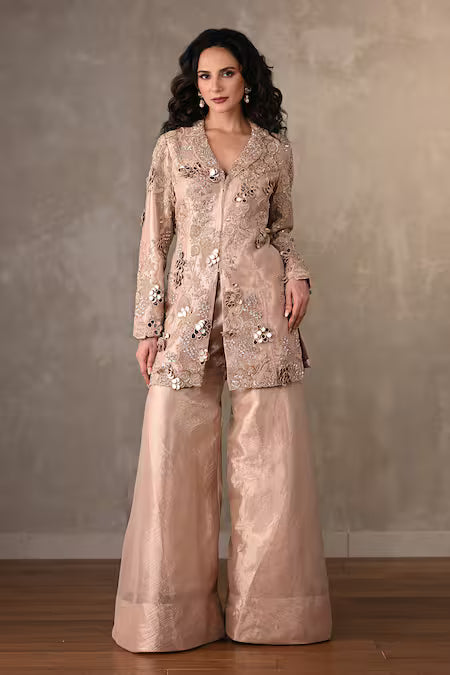 vine embroidered jacket and sharara set