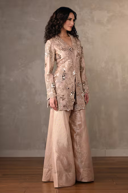 vine embroidered jacket and sharara set