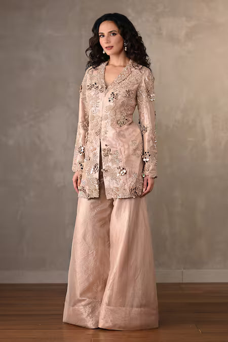 vine embroidered jacket and sharara set