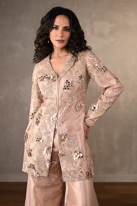 vine embroidered jacket and sharara set
