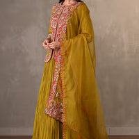 embroidered front open jacket lehenga set