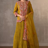 embroidered front open jacket lehenga set