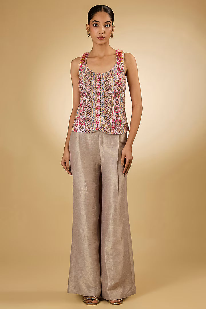 grey silk palazzo pant set