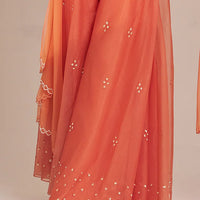 rust orange organza hand embroidered sharara set