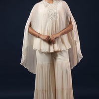 off white georgette flared palazzo set