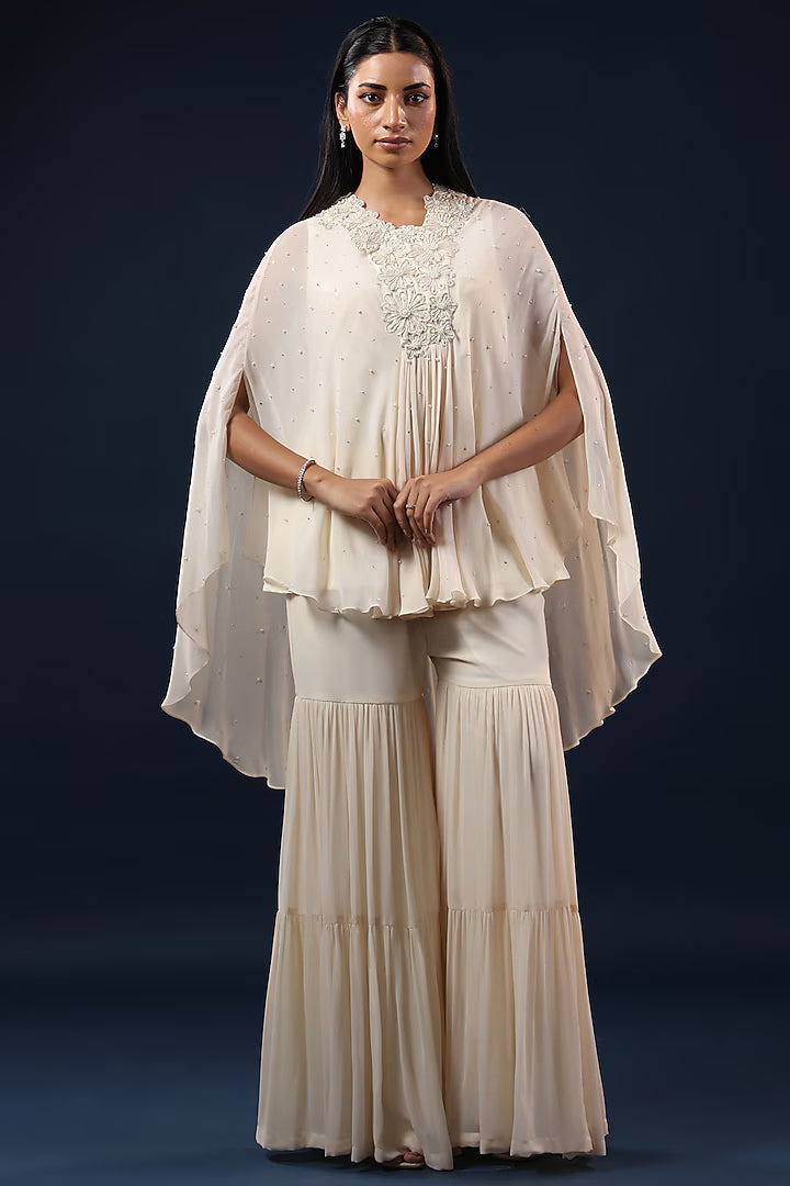 off white georgette flared palazzo set