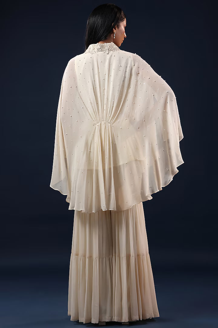off white georgette flared palazzo set