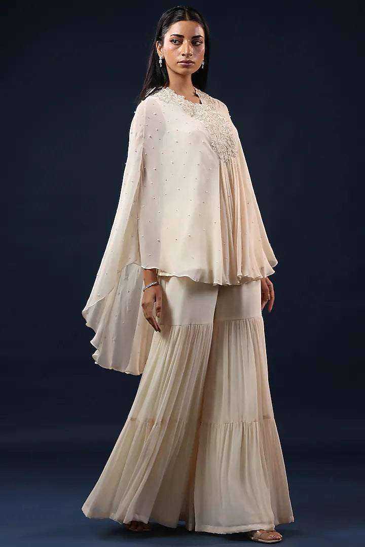 off white georgette flared palazzo set