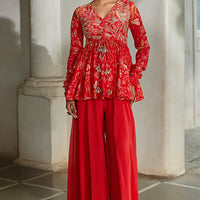 sunset red georgette palazzo pant set