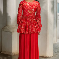 sunset red georgette palazzo pant set