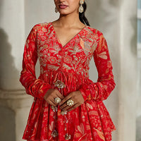 sunset red georgette palazzo pant set