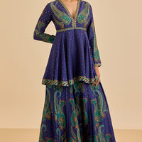 blue murshidabad silk paisley printed palazzo pant set