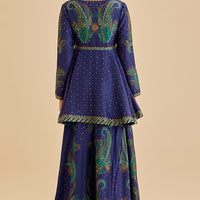 blue murshidabad silk paisley printed palazzo pant set