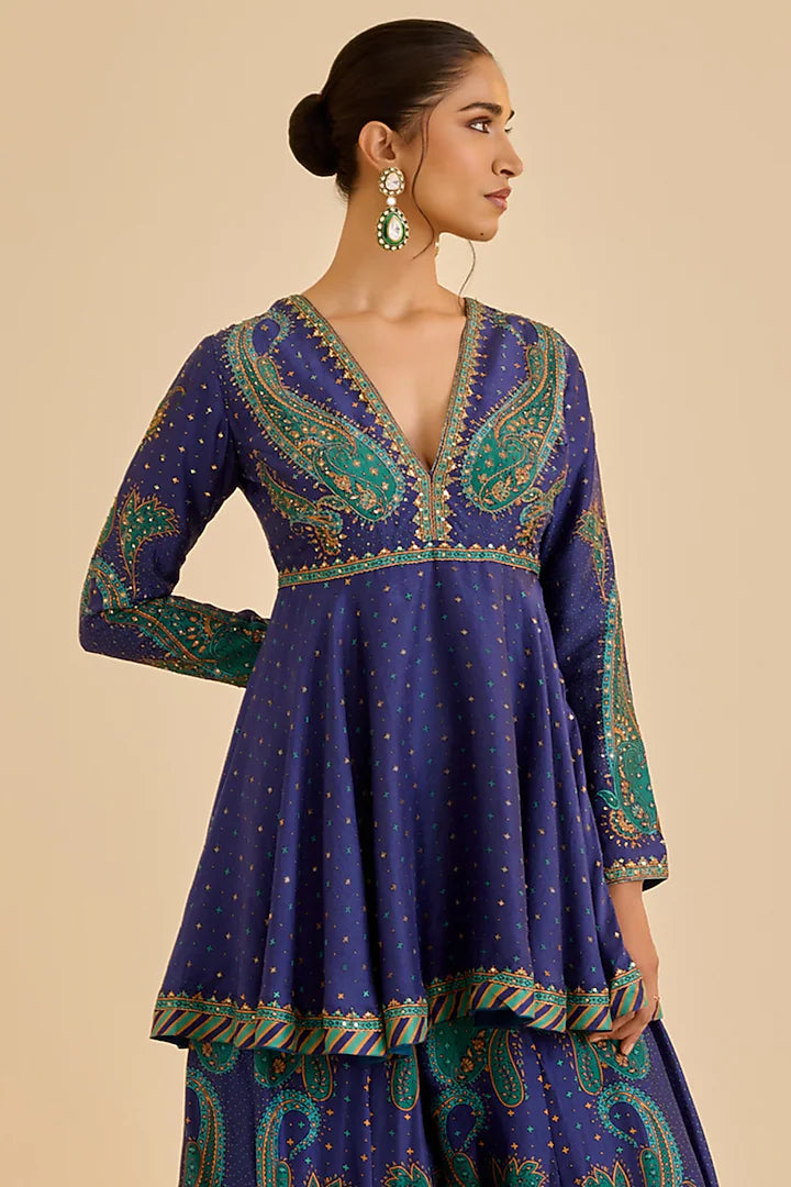 blue murshidabad silk paisley printed palazzo pant set