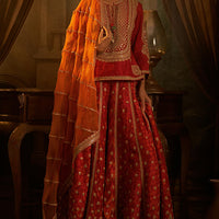 red slub silk patola printed palazzo pant set