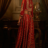 red slub silk patola printed palazzo pant set