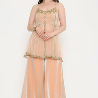 V bridals peach marble tissue net palazzo pant set