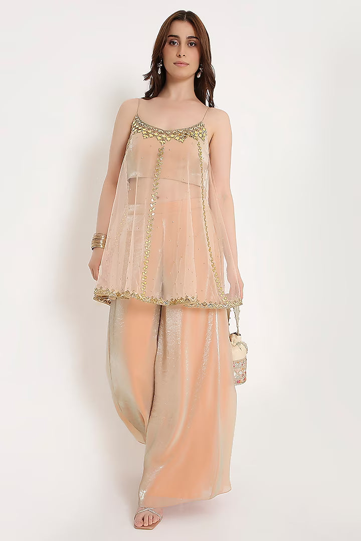 V bridals peach marble tissue net palazzo pant set