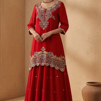 Dark Pink Zardosi Embroidered Silk Sharara Suit