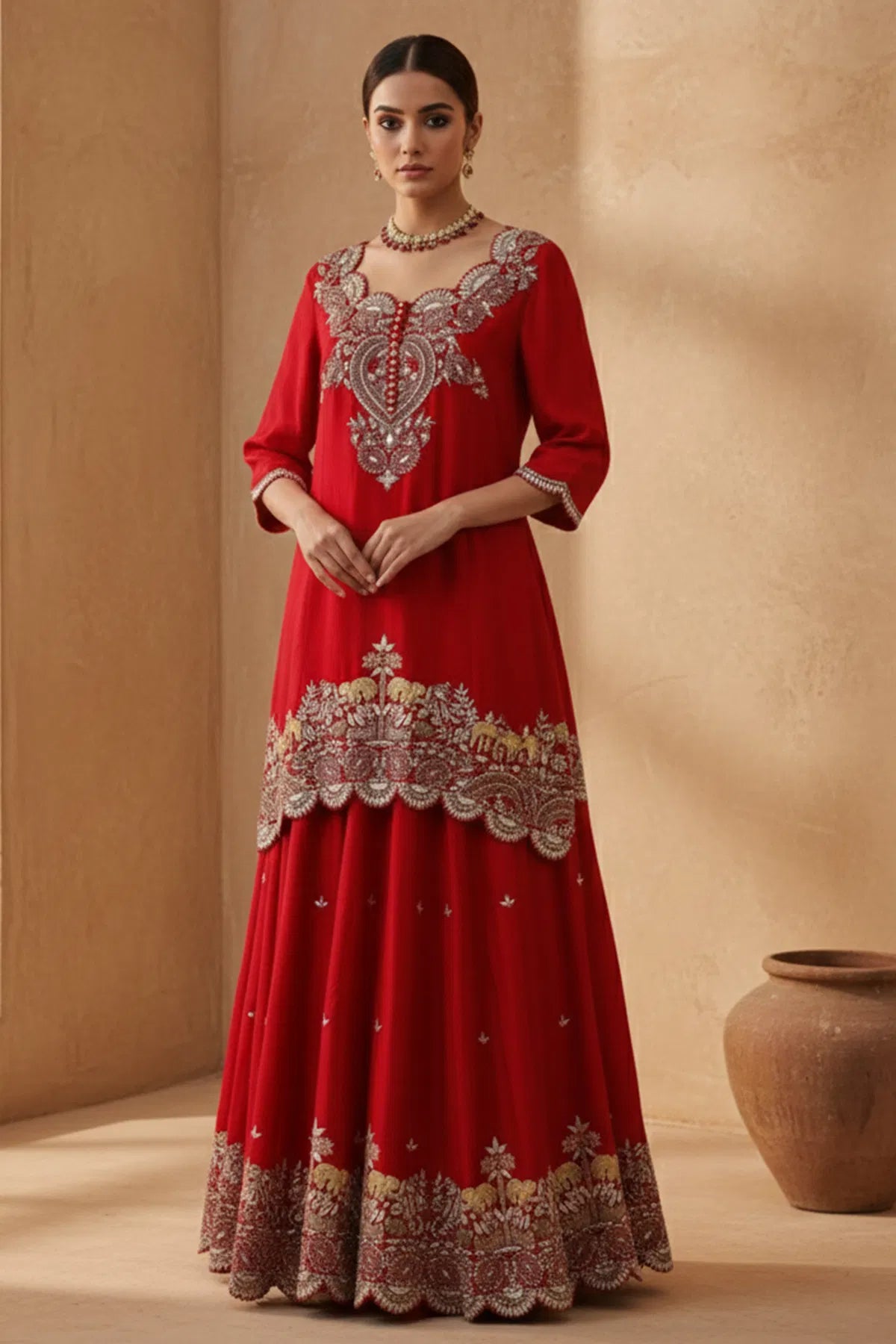 Dark Pink Zardosi Embroidered Silk Sharara Suit