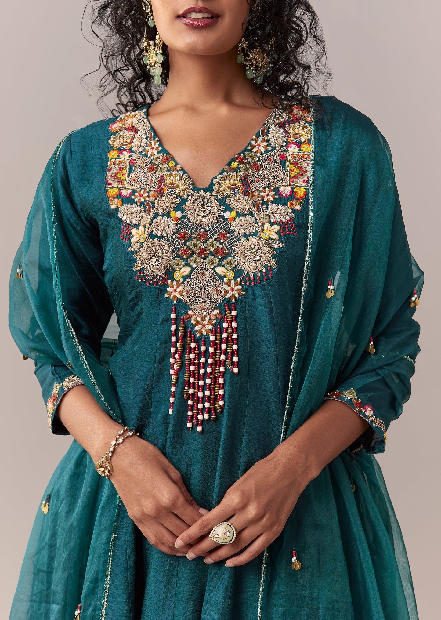 peacock blue zardosi thread palazzo set with dupatta
