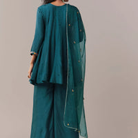 peacock blue zardosi thread palazzo set with dupatta