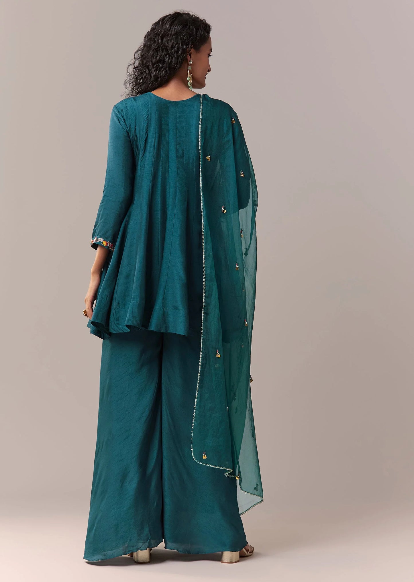peacock blue zardosi thread palazzo set with dupatta